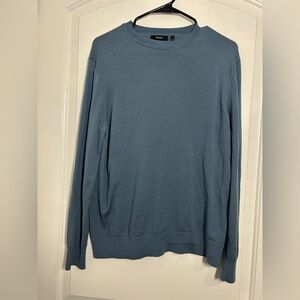 Theory Men's Slate Blue 100% Wool Crewneck Sweater size large minimalist preppy